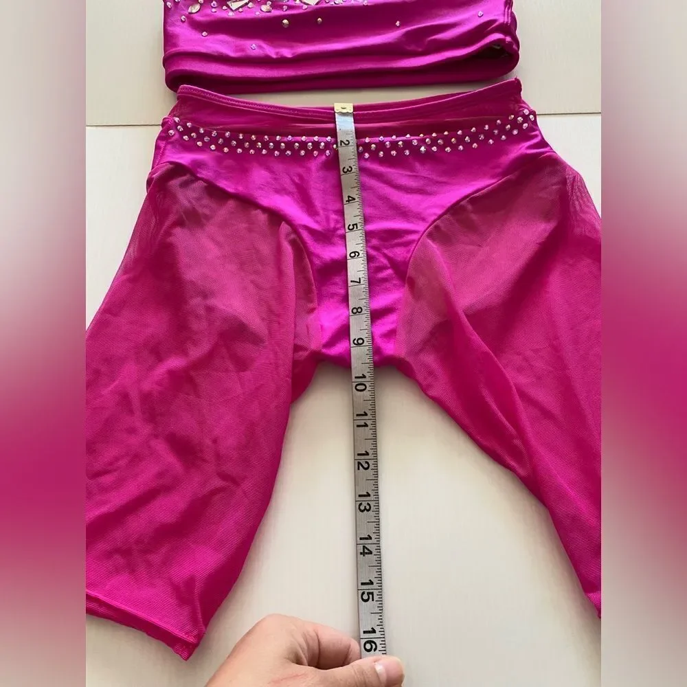 AA dance design costume solo custom hot pink Malfi Blossom 2 piece illusion SA
